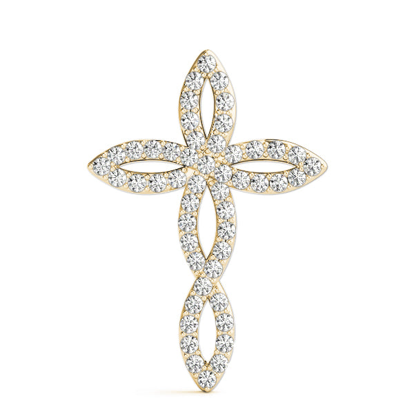 Yellow gold Marquise Diamond Pavé Cross Pendant 1