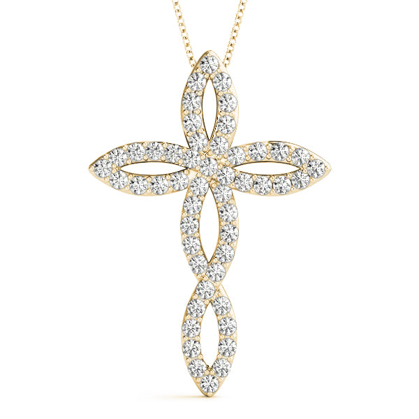Yellow gold Marquise Diamond Pavé Cross Pendant