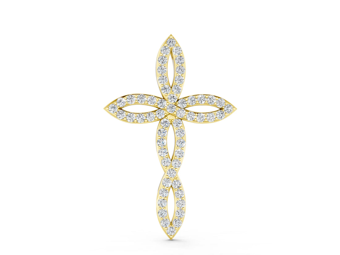 Yellow gold Marquise Diamond Pavé Cross Pendant_41