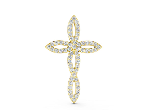 Yellow gold Marquise Diamond Pavé Cross Pendant
