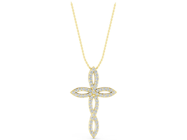 Yellow gold Marquise Diamond Pavé Cross Pendant
