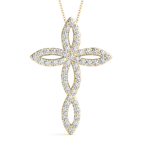 Yellow gold Marquise Diamond Pavé Cross Pendant
