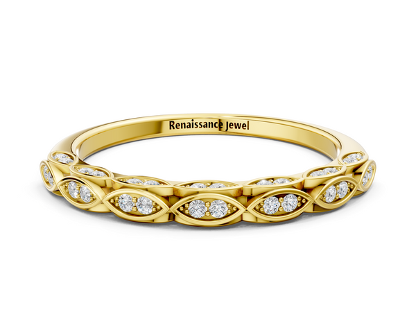 Yellow gold Marquise Diamond Eternity Band with Pavé and Bezel Setting