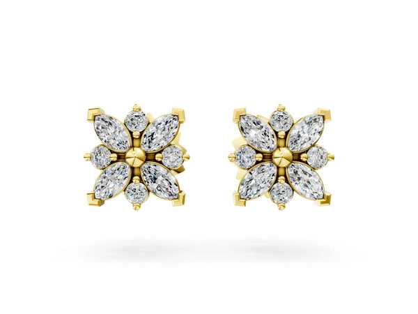 Yellow gold Marquise Diamond Petal Stud Earrings with Diamond Accents