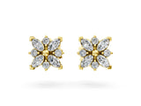 18K Yellow Gold 0.31 Carat E VS Marquise Diamond Petal Stud Earrings with Diamond Accents