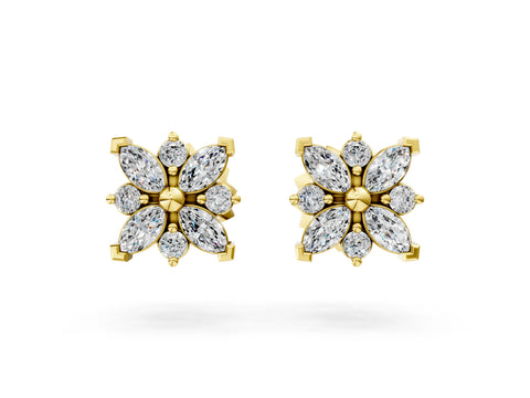 Yellow gold Marquise Diamond Petal Stud Earrings with Diamond Accents_8