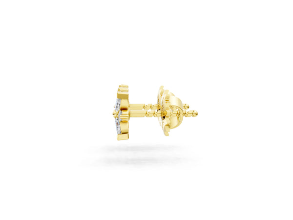 Yellow gold Marquise Diamond Petal Stud Earrings with Diamond Accents