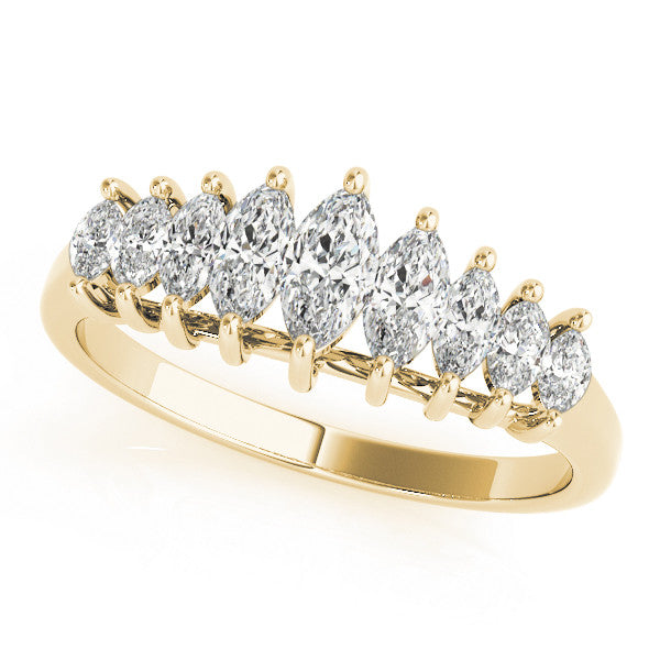 Yellow gold Marquise Diamond Prong Set Curved Band