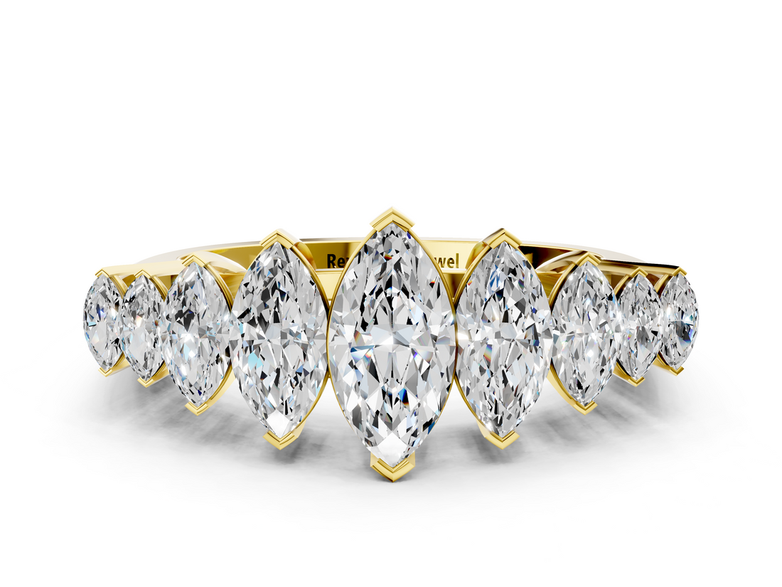 Yellow gold Marquise Diamond Prong Set Curved Band_21
