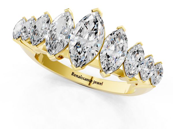 Yellow gold Marquise Diamond Prong Set Curved Band