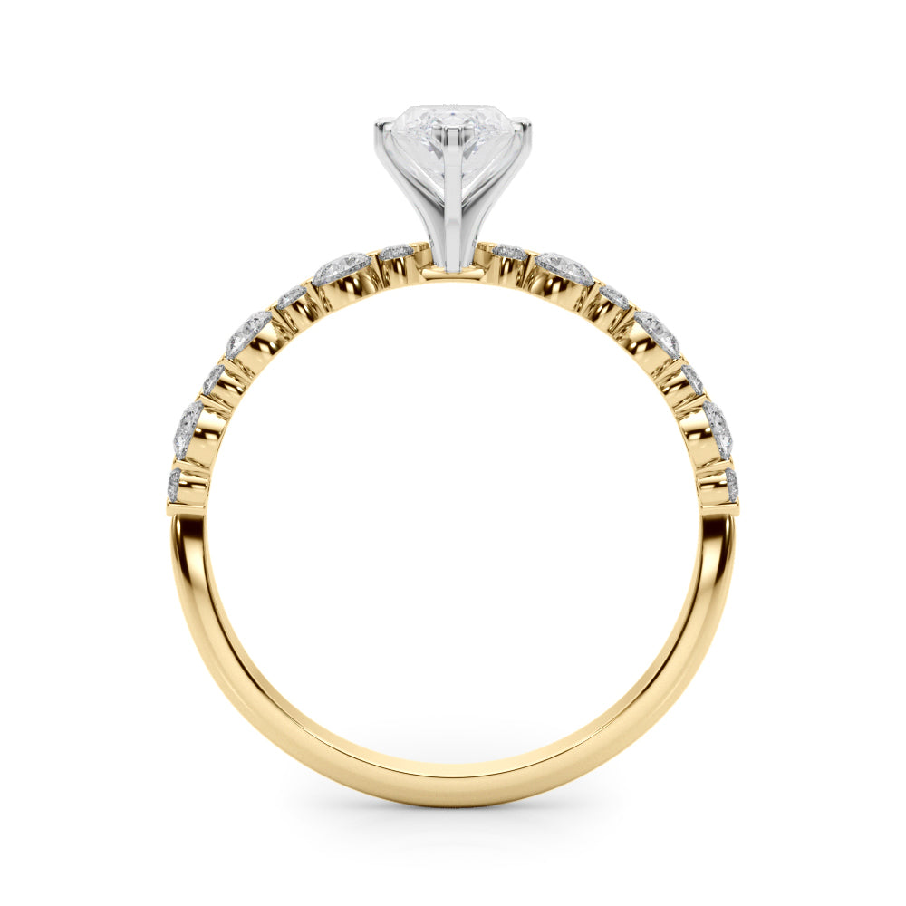 Yellow gold Marquise Diamond Prong Set Engagement Ring with Pave Band 2