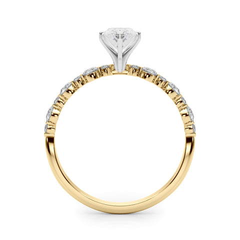 Yellow gold Marquise Diamond Prong Set Engagement Ring with Pave Band 2