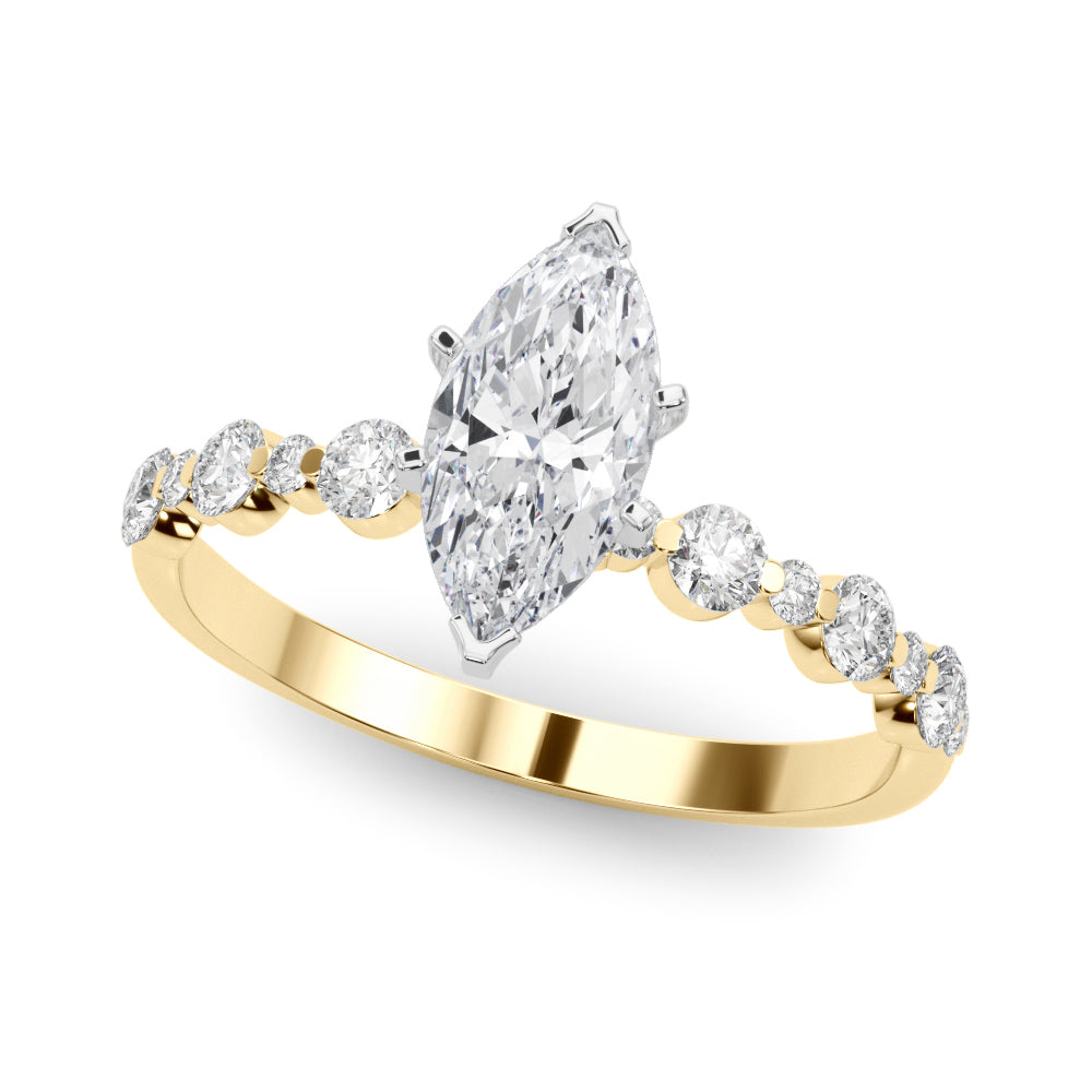 Yellow gold Marquise Diamond Prong Set Engagement Ring with Pave Band