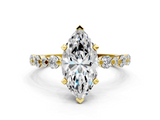 Yellow gold Marquise Diamond Prong Set Engagement Ring with Pave Band_268