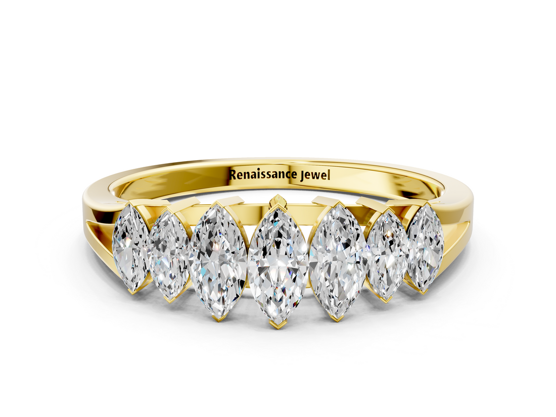 18K Yellow Gold Marquise Diamond Prong-Set Half-Eternity Band