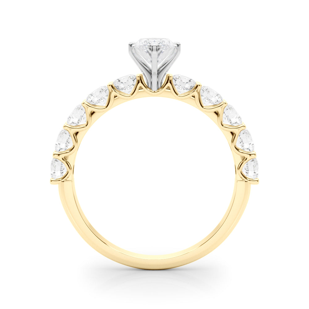 Yellow gold Marquise Diamond Prong Setting with Side Stones on a Pave Band 2