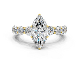 Yellow gold Marquise Diamond Prong Setting with Side Stones on a Pave Band_129