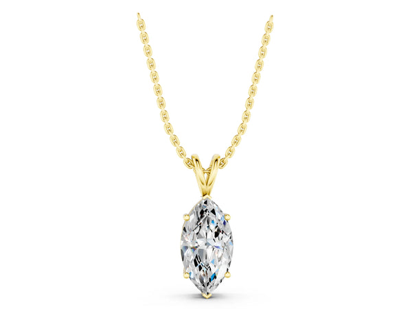 Yellow gold Marquise Diamond Solitaire Pendant with Prong Setting