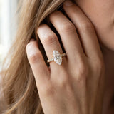Yellow gold Marquise Diamond Solitaire Ring with Pavé Band and Prong Setting_14