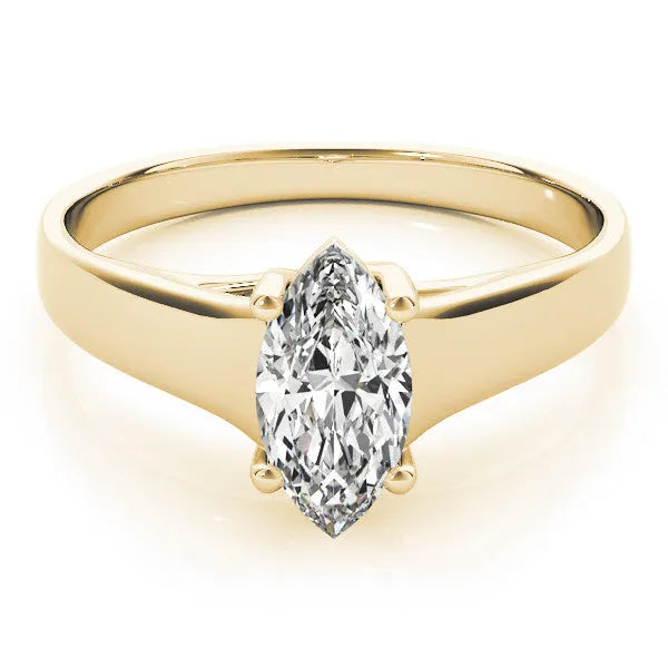 Yellow gold Marquise Diamond Solitaire Ring with Tapered Band and Prong Setting