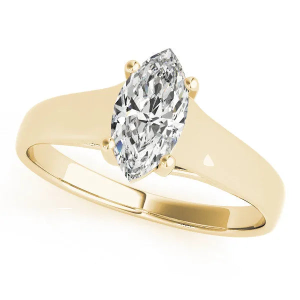 Yellow gold Marquise Diamond Solitaire Ring with Tapered Band and Prong Setting