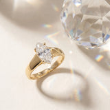 Yellow gold Marquise Diamond Solitaire Ring with Tapered Band and Prong Setting_9