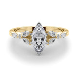 10K Yellow Gold 1.03 Carat F VVS2 Marquise Diamond Solitaire with Side Stones on a White Gold Band and Four-Prong Setting