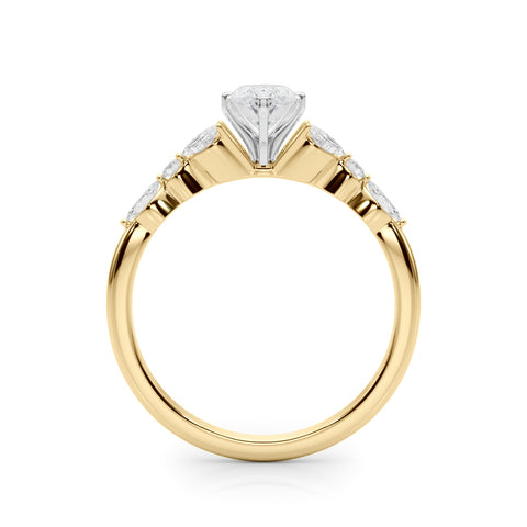 Yellow gold Marquise Diamond Solitaire with Side Stones on a White Gold Band and Four-Prong Setting 2