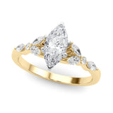 10K Yellow Gold 1.03 Carat F VVS2 Marquise Diamond Solitaire with Side Stones on a White Gold Band and Four-Prong Setting