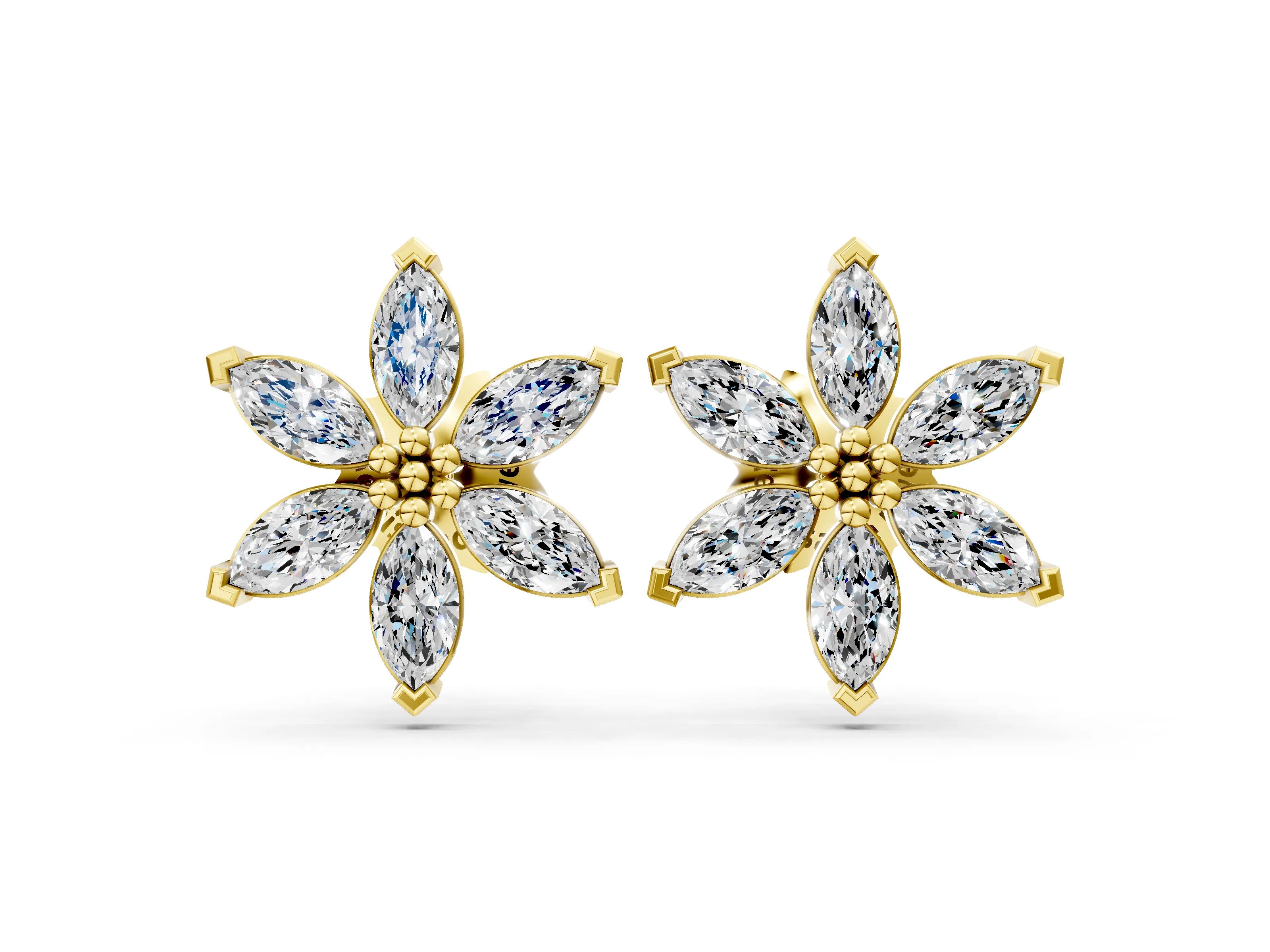 Yellow gold Marquise Diamond Sunflower Stud Earrings_12