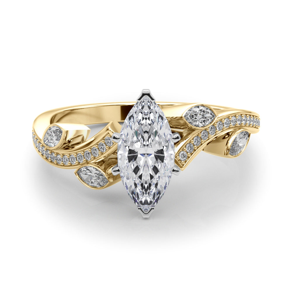 Yellow gold Marquise Diamond Swirl Band with Prong Setting 1