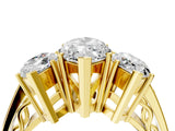 Yellow gold Marquise Diamond Three-Stone Ring with Prong Setting and Textured Band_10
