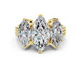 Yellow gold Marquise Diamond Three-Stone Ring with Prong Setting and Textured Band_6