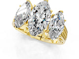 Yellow gold Marquise Diamond Three-Stone Ring with Prong Setting and Textured Band_7