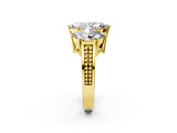 Yellow gold Marquise Diamond Three-Stone Ring with Prong Setting and Textured Band_8