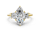 Yellow gold Marquise Diamond Three-Stone Ring with Trapezoid Side Stones and Prong Setting_23