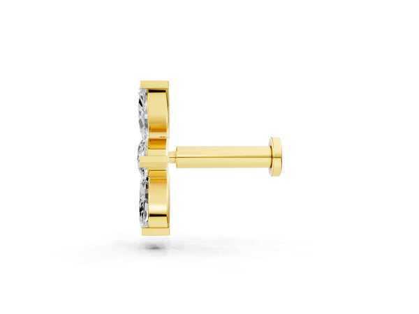 10K Yellow Gold 0.34 Carat E-F VVS-VS Marquise Diamond Trio Flatback Earring