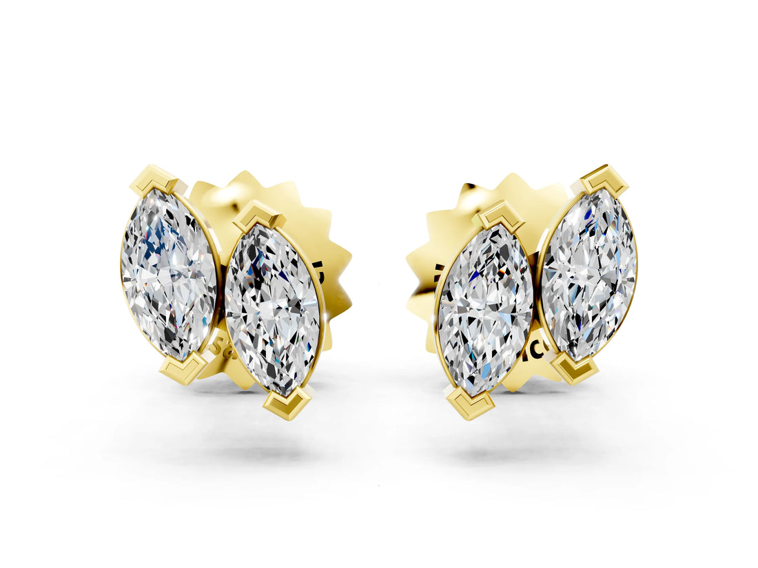Yellow gold Marquise Diamond Two Stone Stud Earrings_58