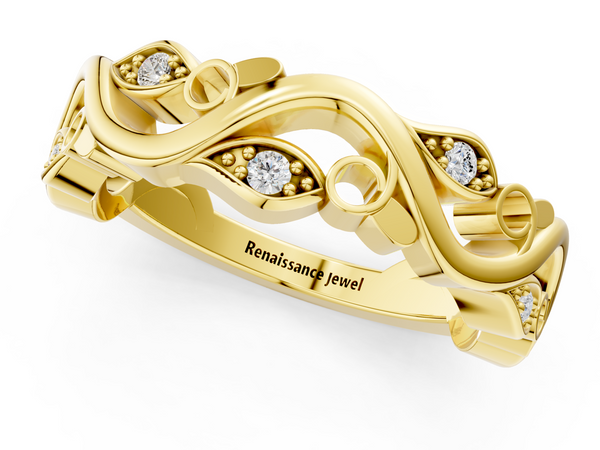 Yellow gold Marquise Diamond Vine Eternity Band with Bezel Setting