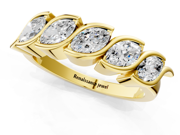 Yellow gold Marquise Diamond Wave Band with Channel Setting