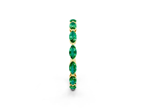 Yellow Gold Marquise Lab-Grown Emerald Shared Prong Full Eternity Wedding Band