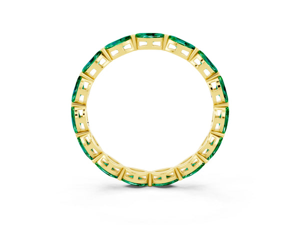 Yellow Gold Marquise Lab-Grown Emerald Shared Prong Full Eternity Wedding Band