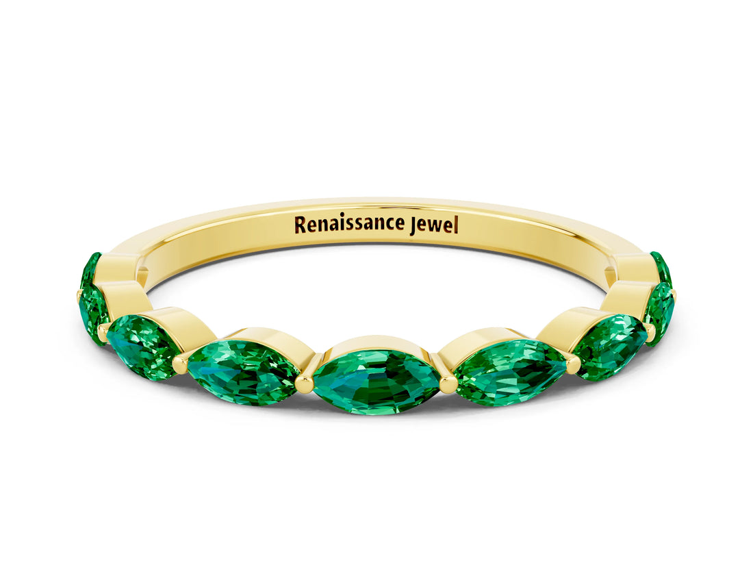 Yellow gold Marquise Emerald Half Eternity Band with Prong Setting_28