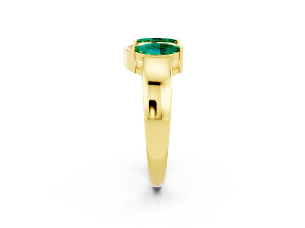 Yellow Gold Marquise Lab-Grown Emerald Open Curved Wedding Band with Rim and Tip Holders