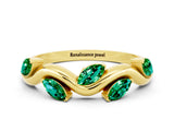 Yellow gold Marquise Emerald Twisted Band with Prong Setting_6