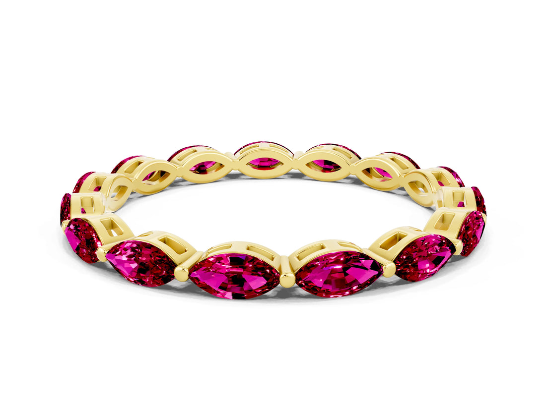 Yellow gold Marquise Garnet Eternity Band with U-Prong Setting_12