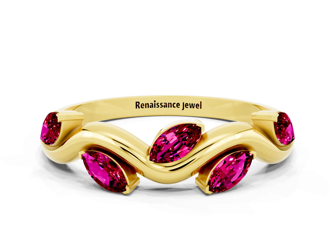 Yellow gold Marquise Garnet Twisted Band with Prong Setting_6