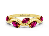 Yellow gold Marquise Garnet Twisted Band with Prong Setting_6