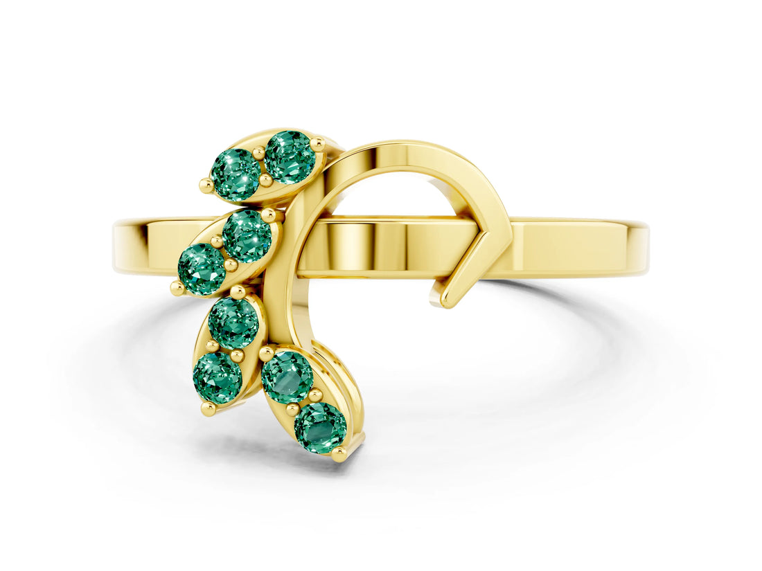 Yellow gold Marquise Green Sapphire Cluster Bypass Ring with Prong Setting_6