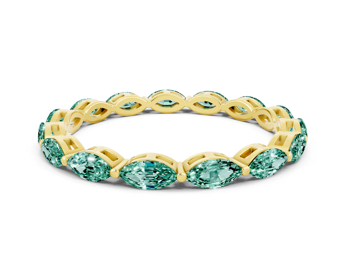 Yellow gold Marquise Green Sapphire Eternity Band with U-Prong Setting_12
